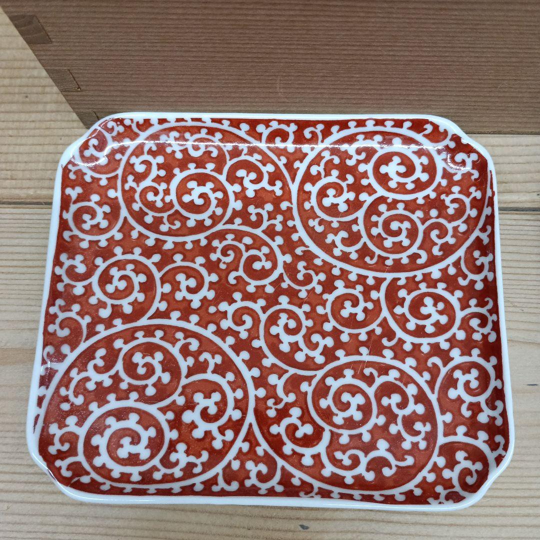 有田焼　幸楽窯　赤絵　蛸唐草　5枚　小皿　角皿　古伊万里