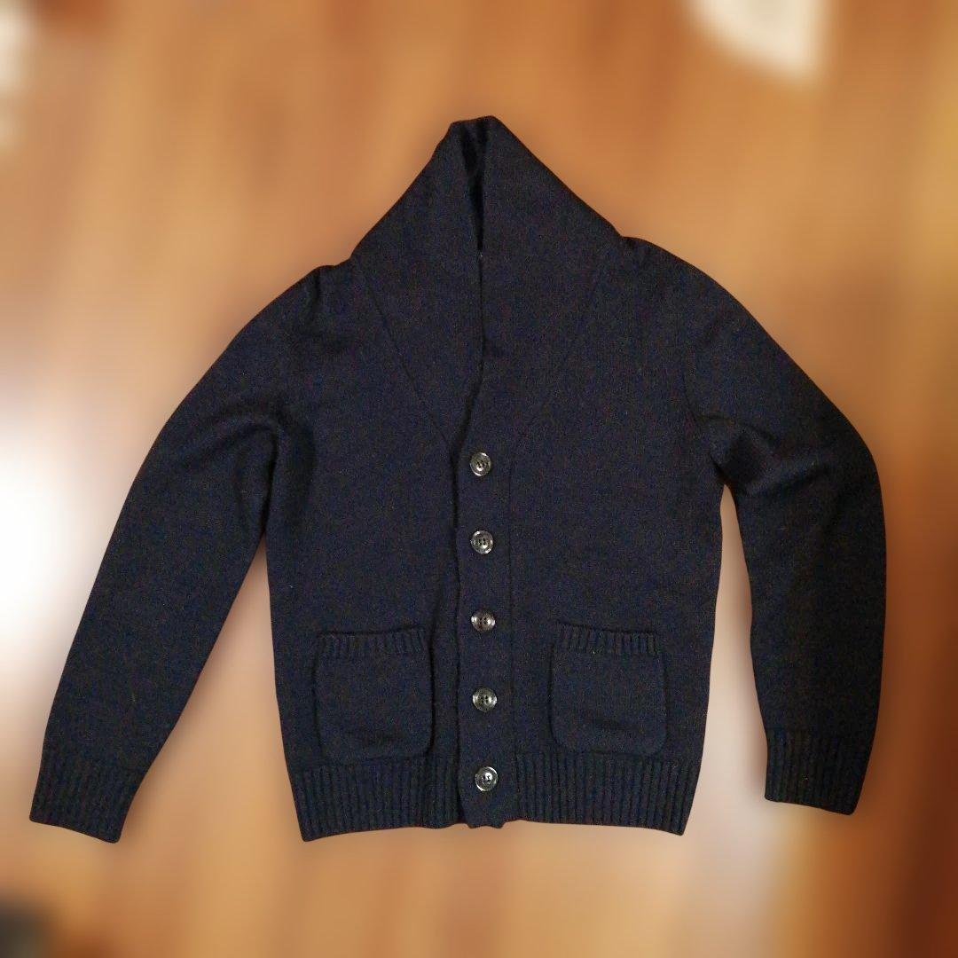 ドルモア　ショールカラーカーディガン　メリノウール　紺　48