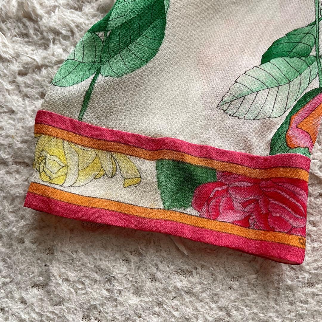 レオナール カーディガン はおり 総柄 花柄 トリム マルチカラー シルク M