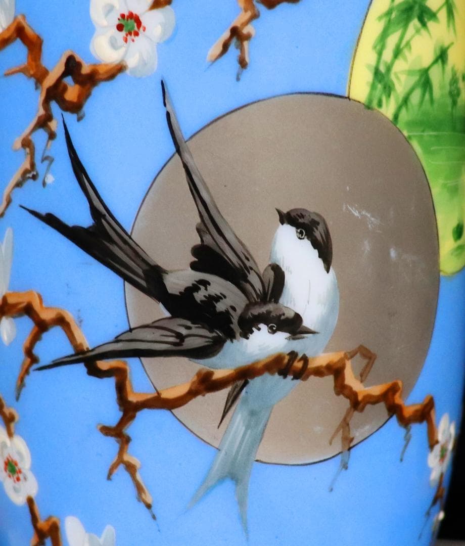 オールド・バカラ レア型 オパーリンクリスタル製 日本趣味 花鳥図飾壷 花瓶