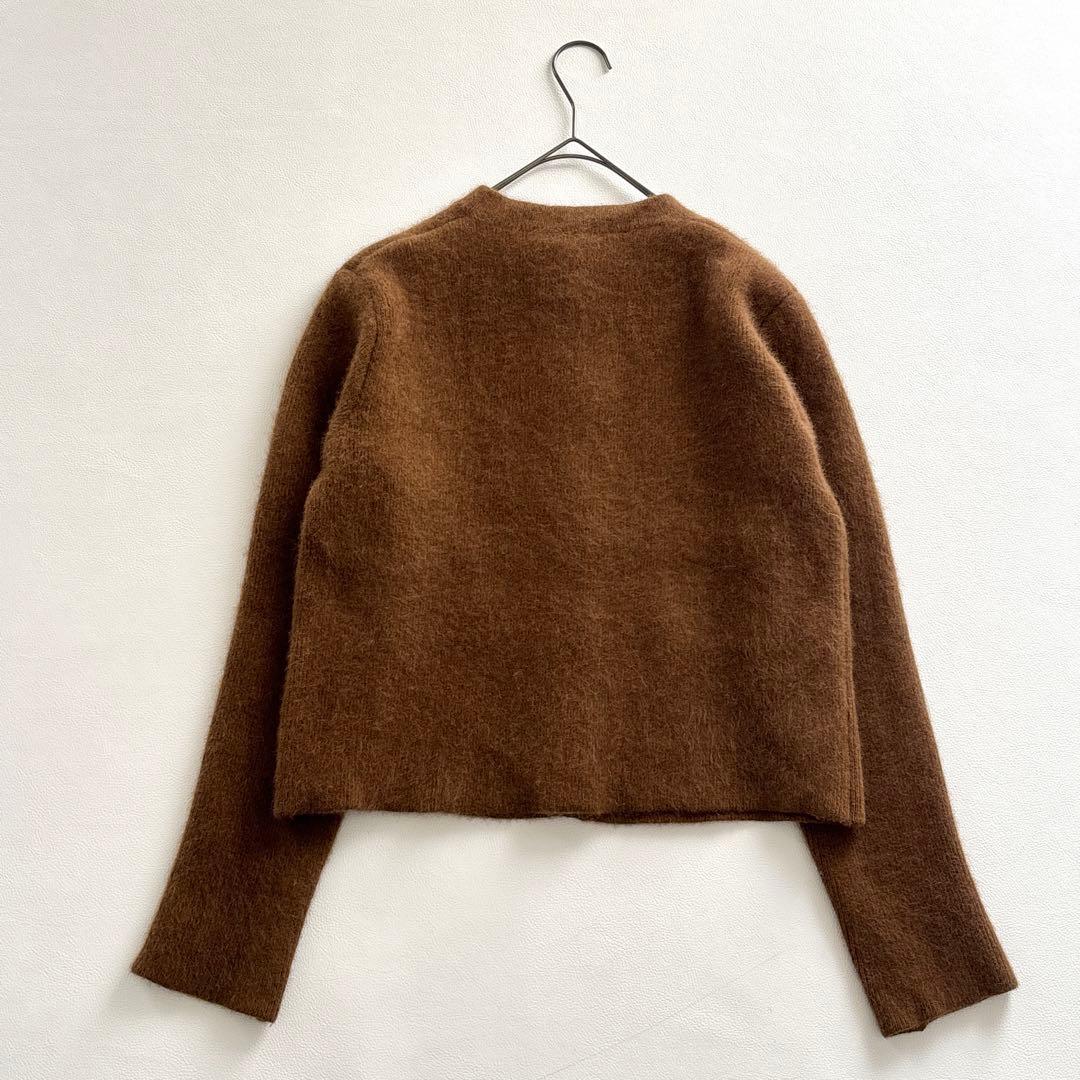 02379-4 アニュアンス　金ボタン　ラクーンファーカーディガン　キャメル