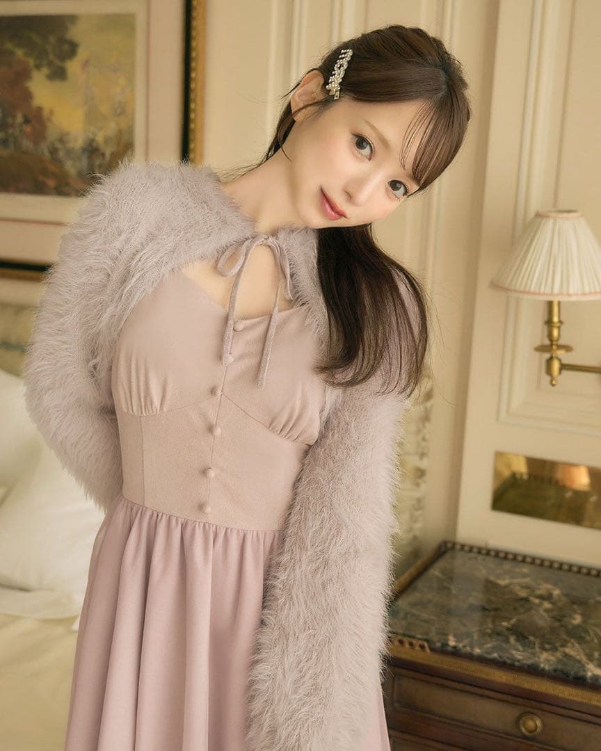 シャギーボレロsetコルセット風キャミワンピ