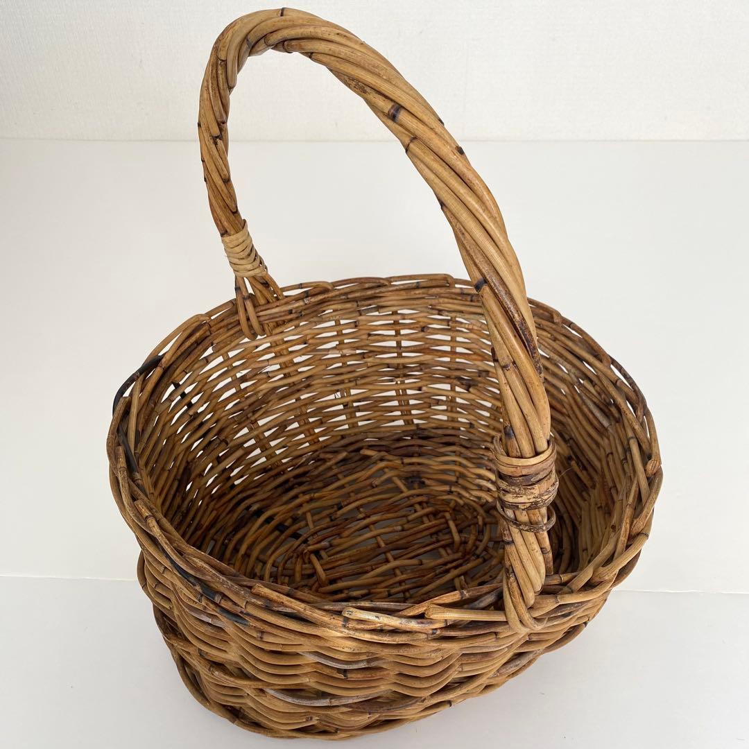 レトロ　ラタン　籐　カゴ　バスケット　大