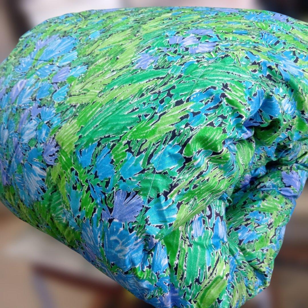 こたつ羽毛掛け布団 花柄 青緑　 200cm×200cm