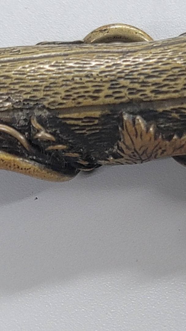 時代物　古銅　象嵌装飾入り　矢立て　書道具　筆入り　小さい