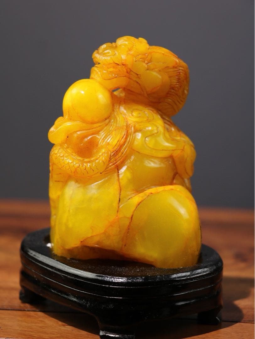 旧家蔵出古美術　盤山龍·藏龍 細工彫刻　寿山石 時代物　アンティーク　骨董品