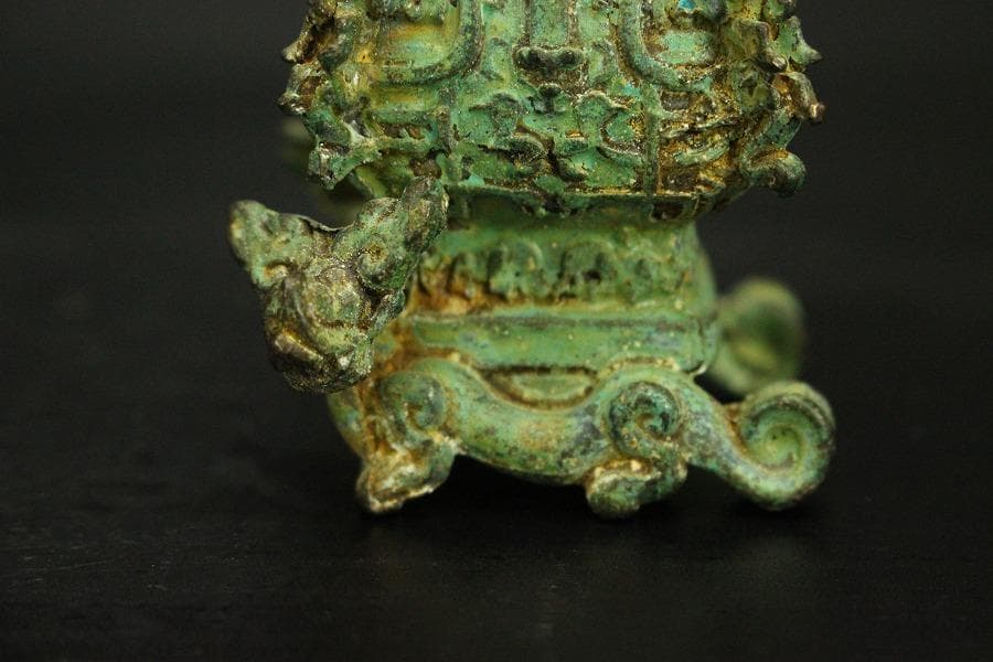 中国美術 青銅 豆 蓋瓶 高9.6cm(HA521)