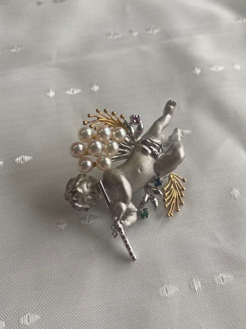 K18 シルバー 18金 コンビ アコヤパール 真珠 天使 ペンダント ブローチ