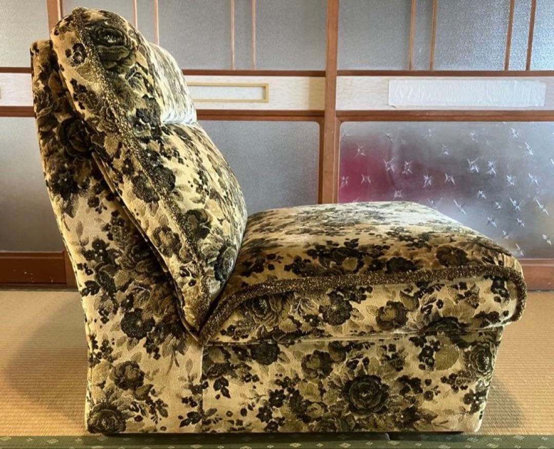 オールドカリモク 一人掛けソファ 花柄 グリーン