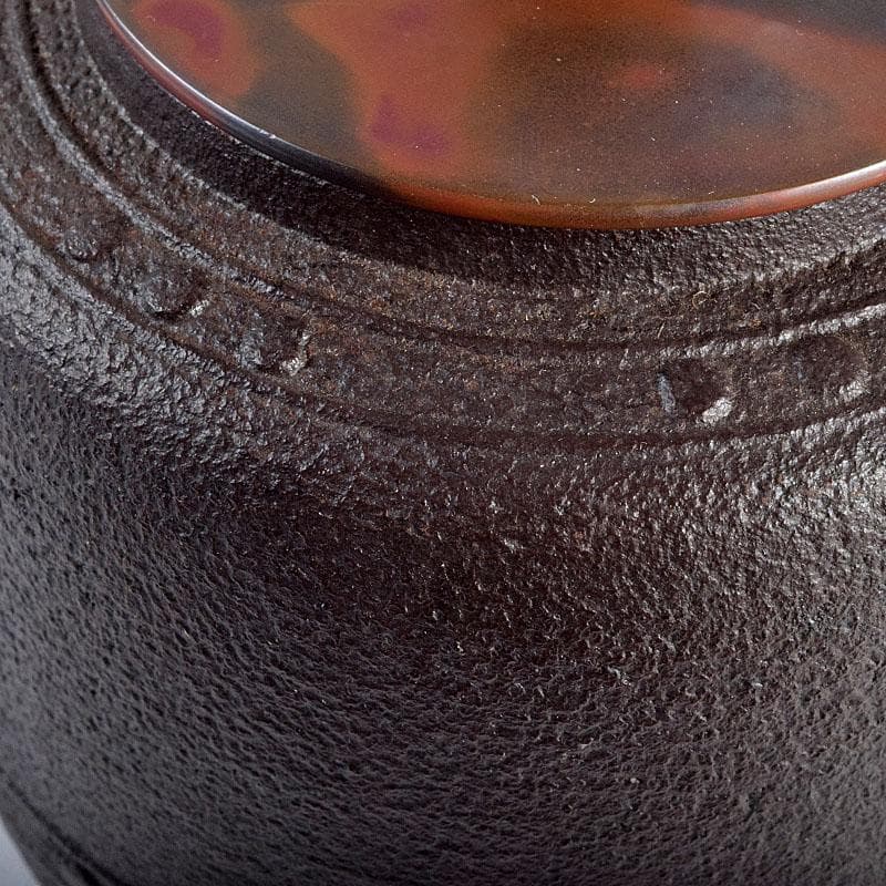 釜師　菊地政光作　万代屋　斑紫銅蓋　鋲打文　鉄瓶　鉄釜　共箱　D　R9420B