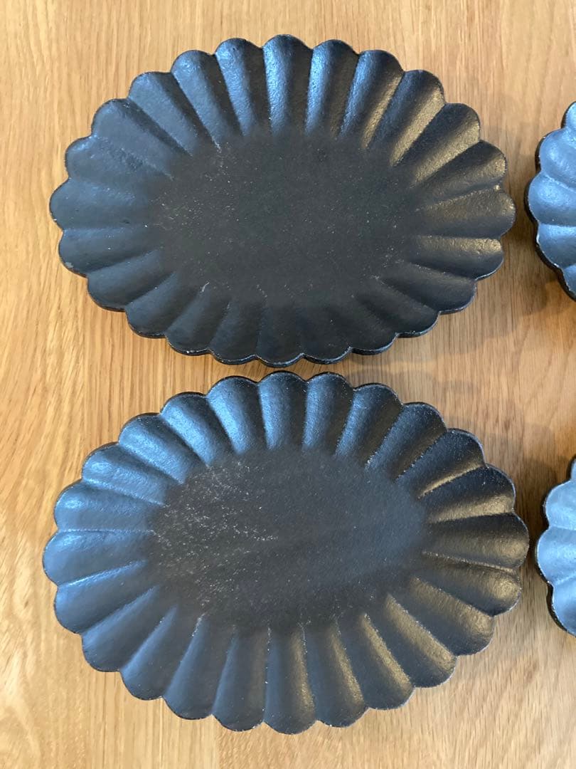 【未使用】高島大樹さん 黒釉 輪花 楕円皿 4枚セット