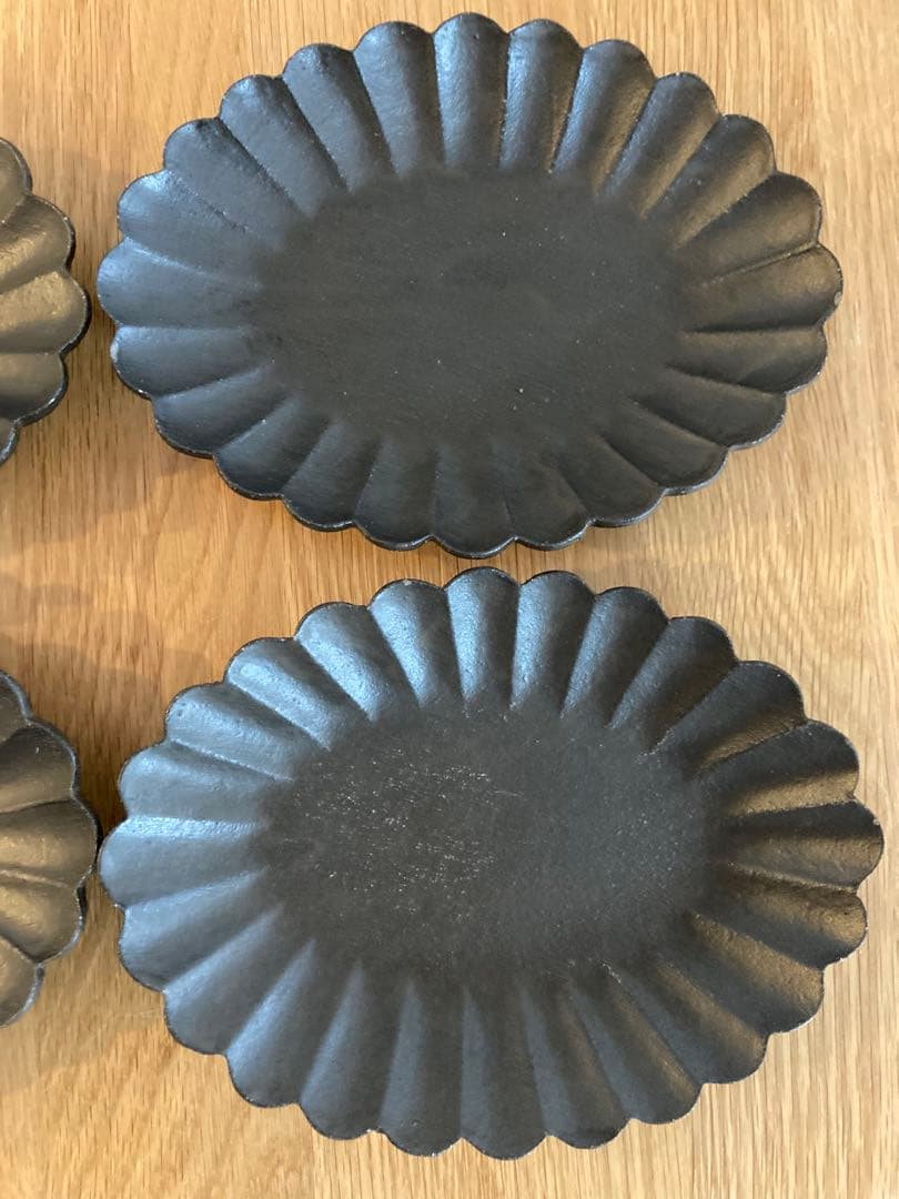 【未使用】高島大樹さん 黒釉 輪花 楕円皿 4枚セット