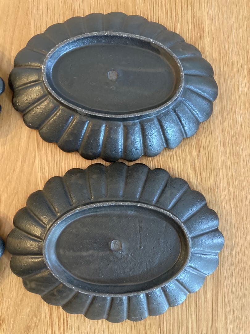 【未使用】高島大樹さん 黒釉 輪花 楕円皿 4枚セット