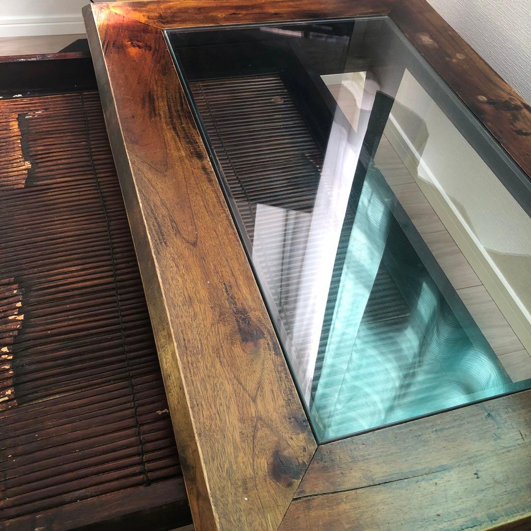 送料込　B-COMPANY バンブーガラステーブル　⭐︎直接お渡し歓迎