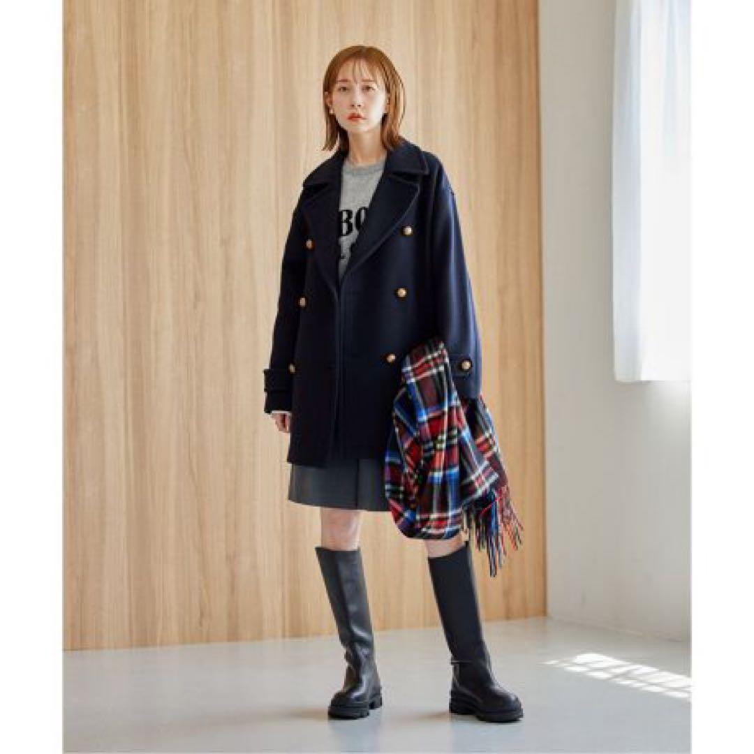 ジャーナルスタンダード MANTECOダブルクロスPコート ネイビー 金釦