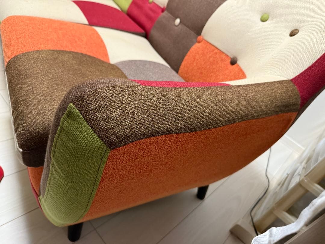 美品最終値下げ！3人掛けソファ　不二貿易 パッチワークソファ　（オットマン付き）