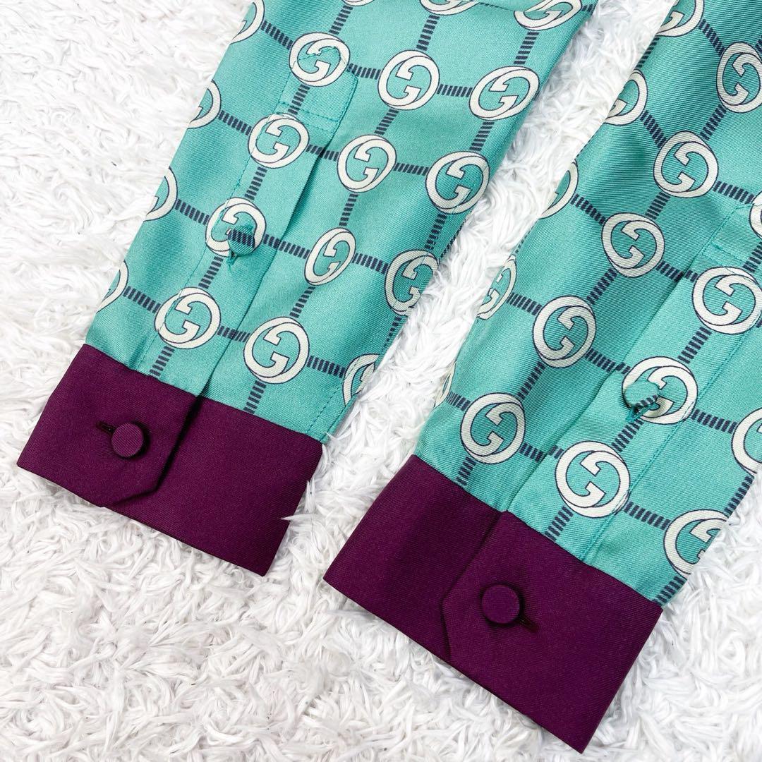 GUCCI インターロッキング シルク シャツブラウス トップス 36 ブルー