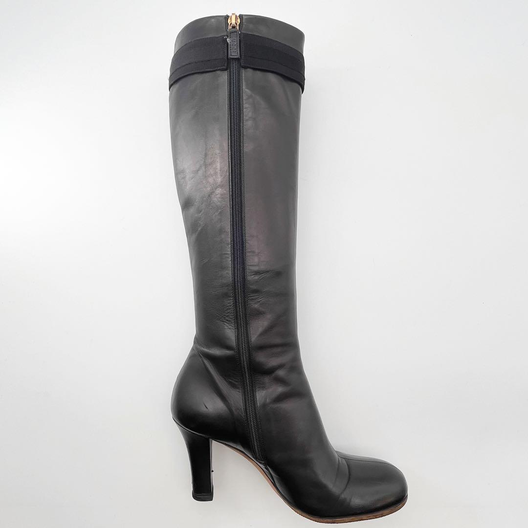 GUCCI グッチ レザーロングブーツ インターロッキング GGマーク 22.5