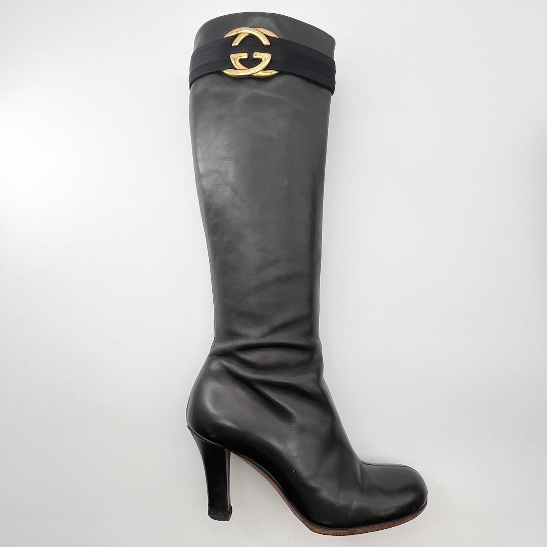 GUCCI グッチ レザーロングブーツ インターロッキング GGマーク 22.5