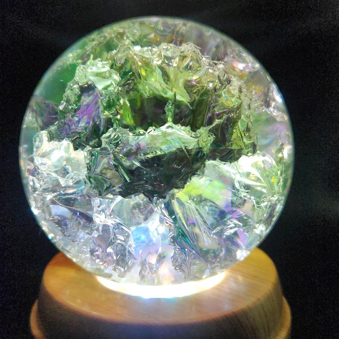 【新品】エンジェルオーラクラック水晶スフィア 特大★約78㍉サイズ★回転台座付き