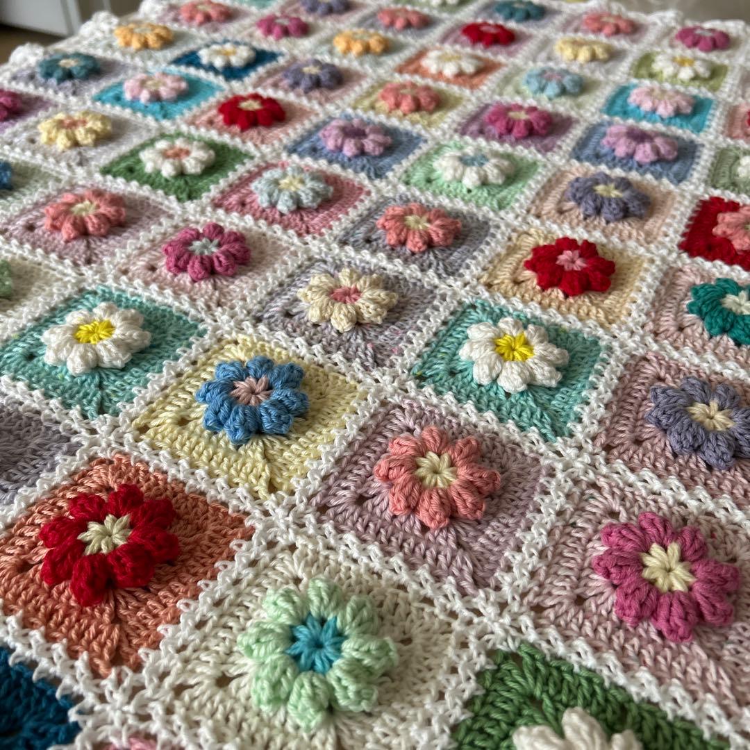 Ri様ご確認用 ぷっくり。お花のモチーフ編み マルチカバー ブランケット