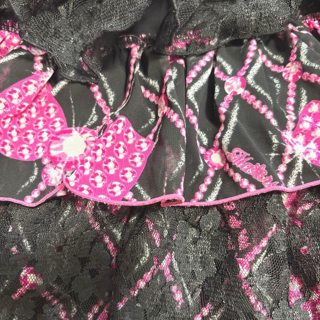 MARSおリボンダイヤ柄Sugar Glossフリル付キャミソール 黒/ピンク