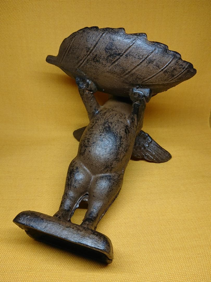 【美品】ブタ　豚　天使　人形　金属　置物　インテリア　工芸品　美術品　A2652