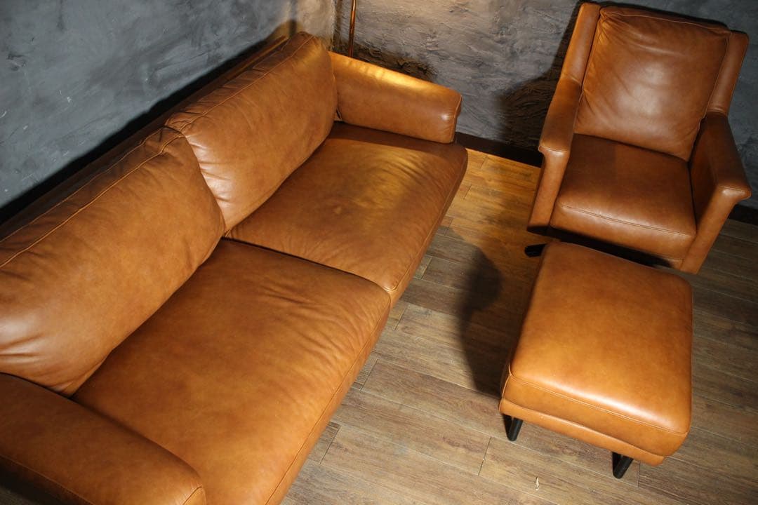 首都圏送無料〜ANV001 本革　3人がけ＋オットマン＋チェア　ソファセット