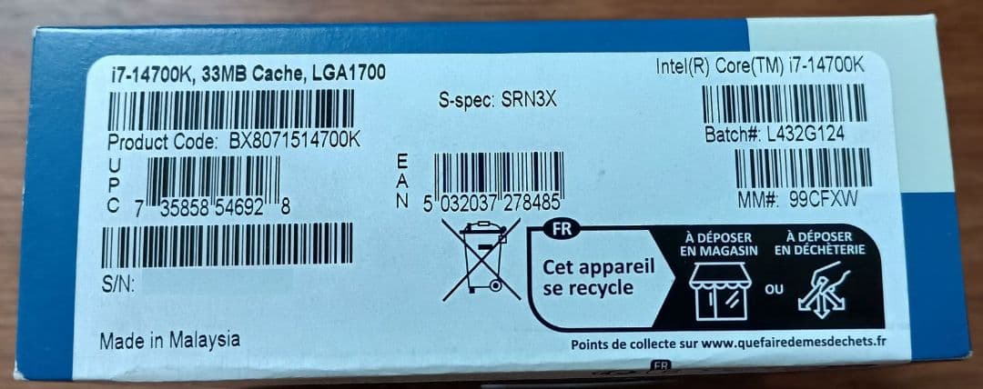 【新品未開封】Intel Core i7 14700K BOX