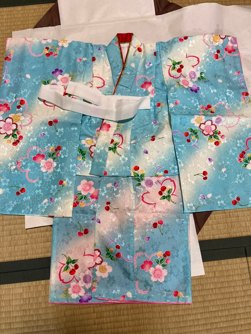 753 3歳着物　クリーニング済み　鮮やかな水色