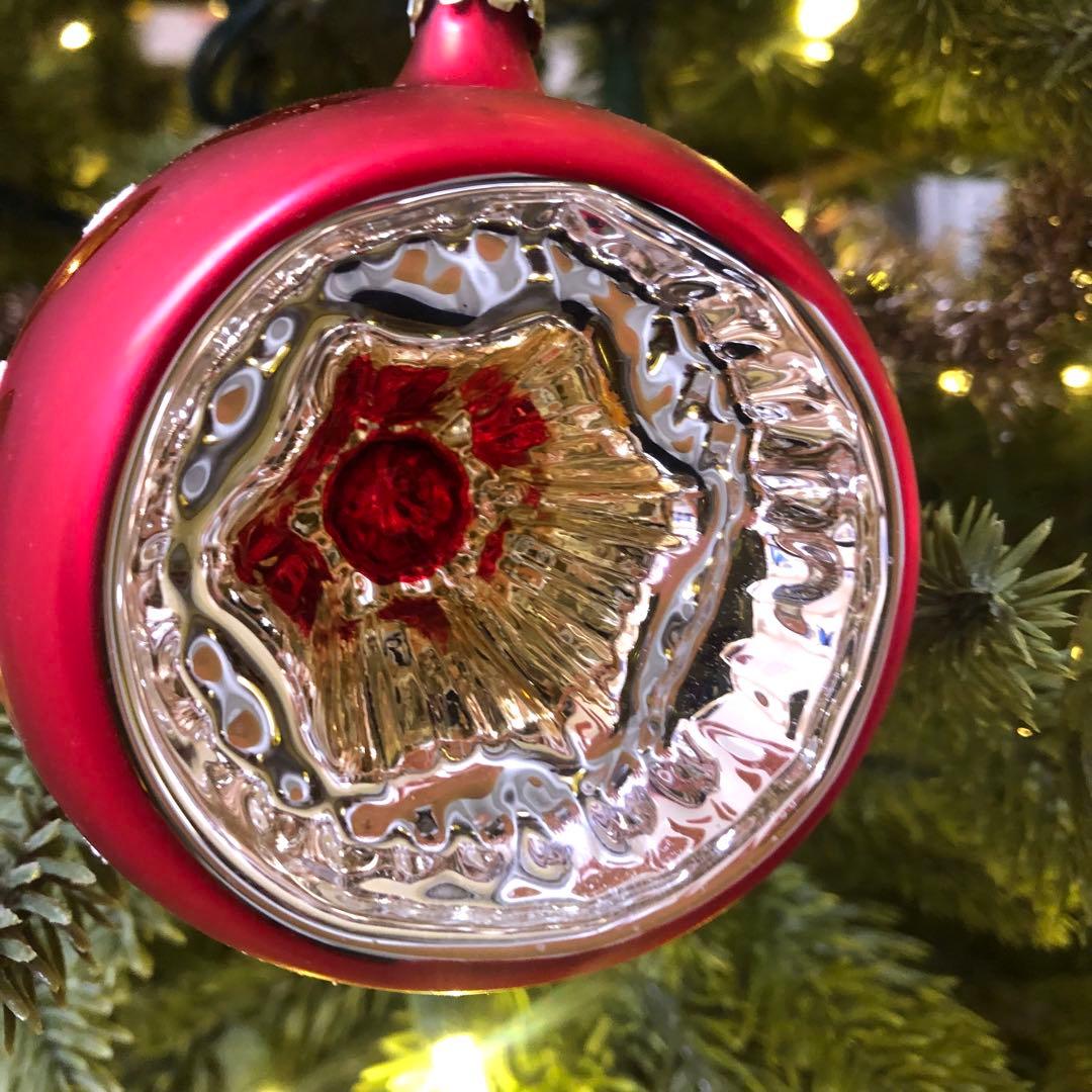 ドイツ　リフレクターオーナメント　8cm レッド　ゴールド　7cmシルバー　3個