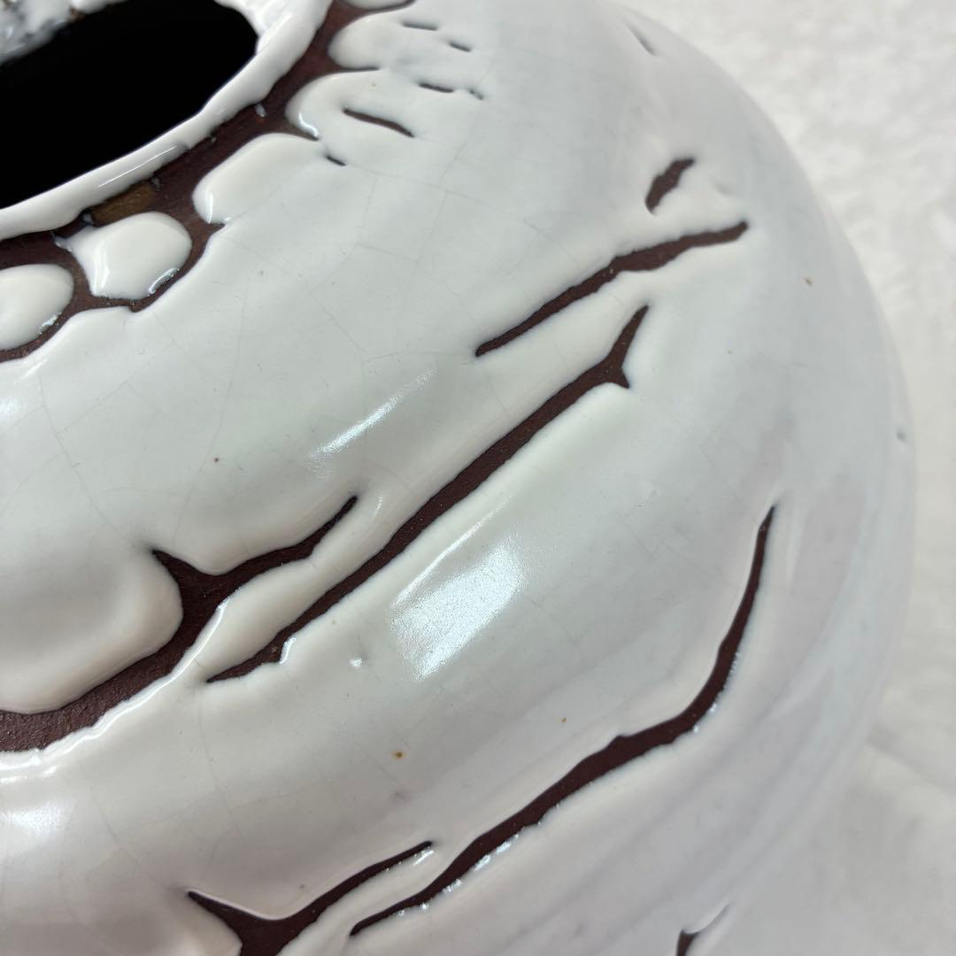 【萩焼】椿秀窯　庄 圭一郎　白燿　花生　花瓶　飾り壺　木箱入