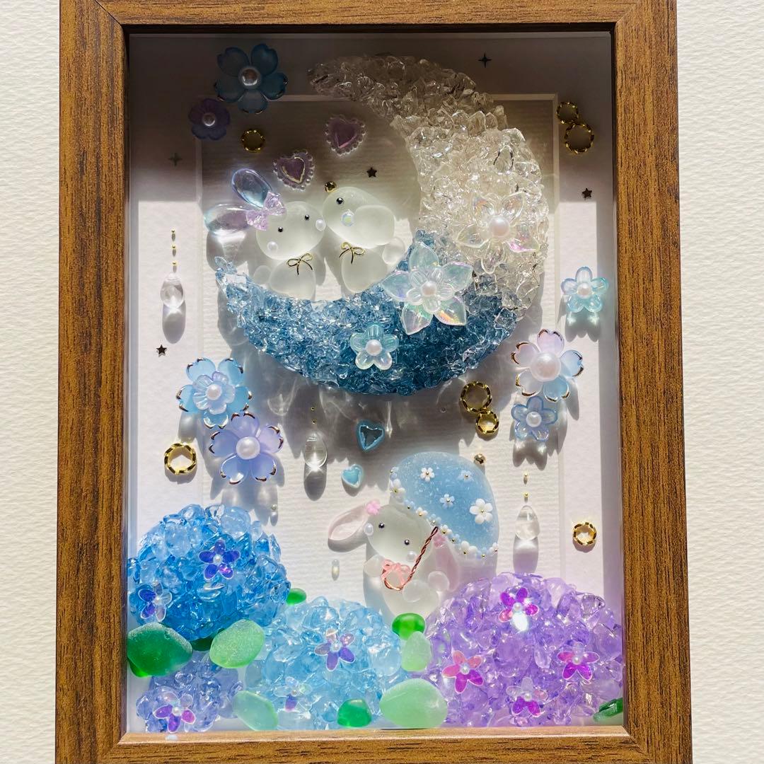 ＊三日月ともこもこ紫陽花＊シーグラスアート 梅雨