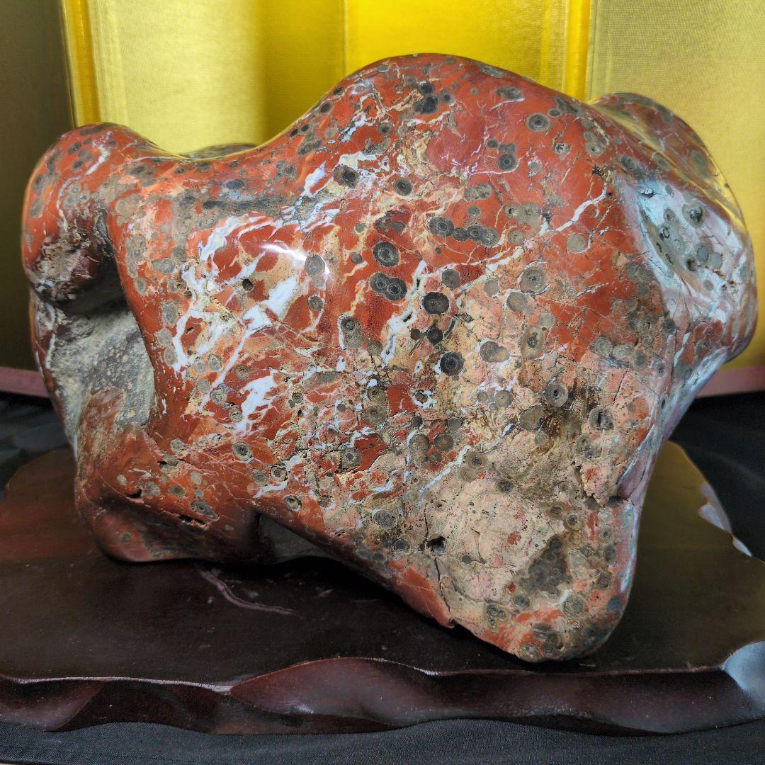 佐渡赤玉石 約13.2kg 天然石 鑑賞石 木製台座付き　希少 レア品