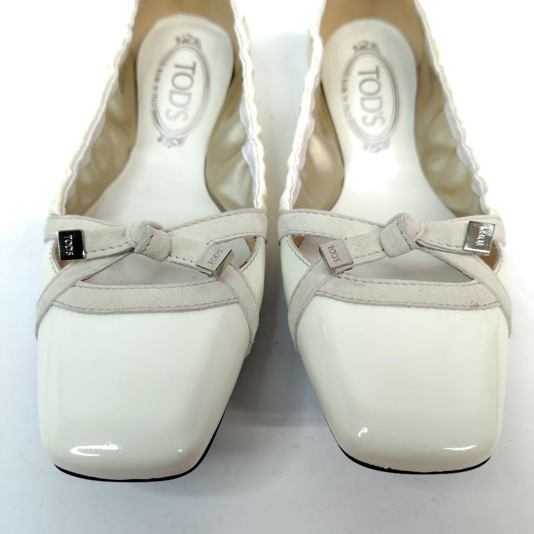 ★ほぼ未使用★トッズ フラットシューズ 38 バレエ エナメル リボン