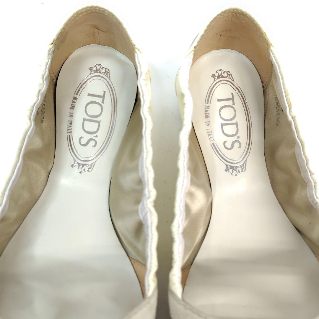 ★ほぼ未使用★トッズ フラットシューズ 38 バレエ エナメル リボン