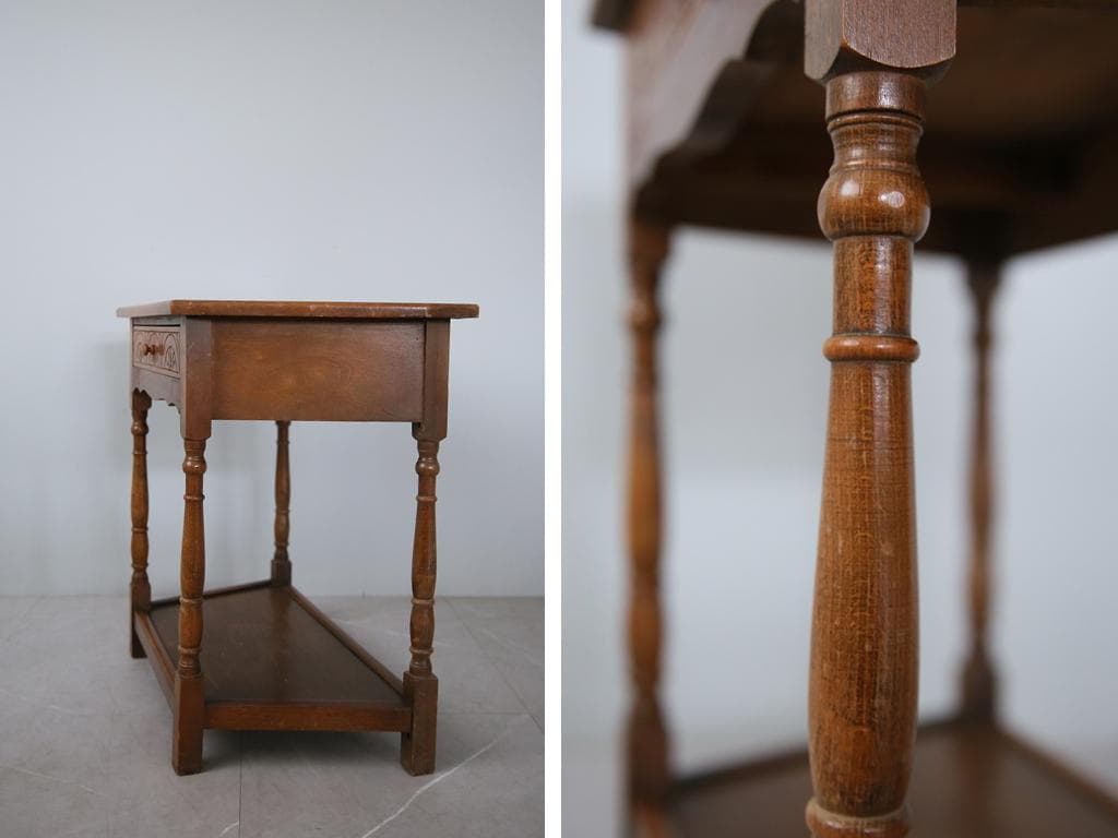 英国アンティーク木製ホールテーブル/サイドテーブル机/花台/飾り棚(92-55)