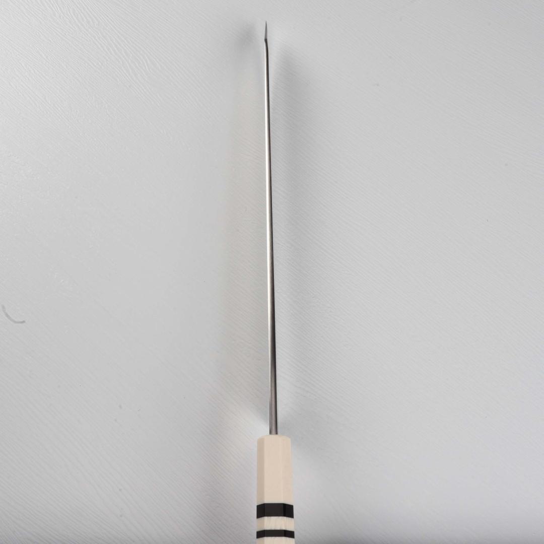 5550 柳刃包丁 尺寸 ウルトラ鏡面仕上げ 刺身包丁 人工象牙黒三本巻八角柄