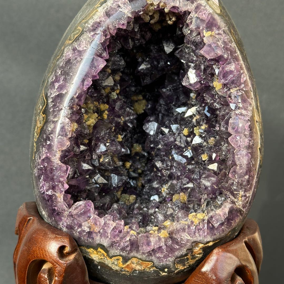 ウルグアイ産❣️天然石 イエローカルサイト共生アメジストのドーム　置物G.149