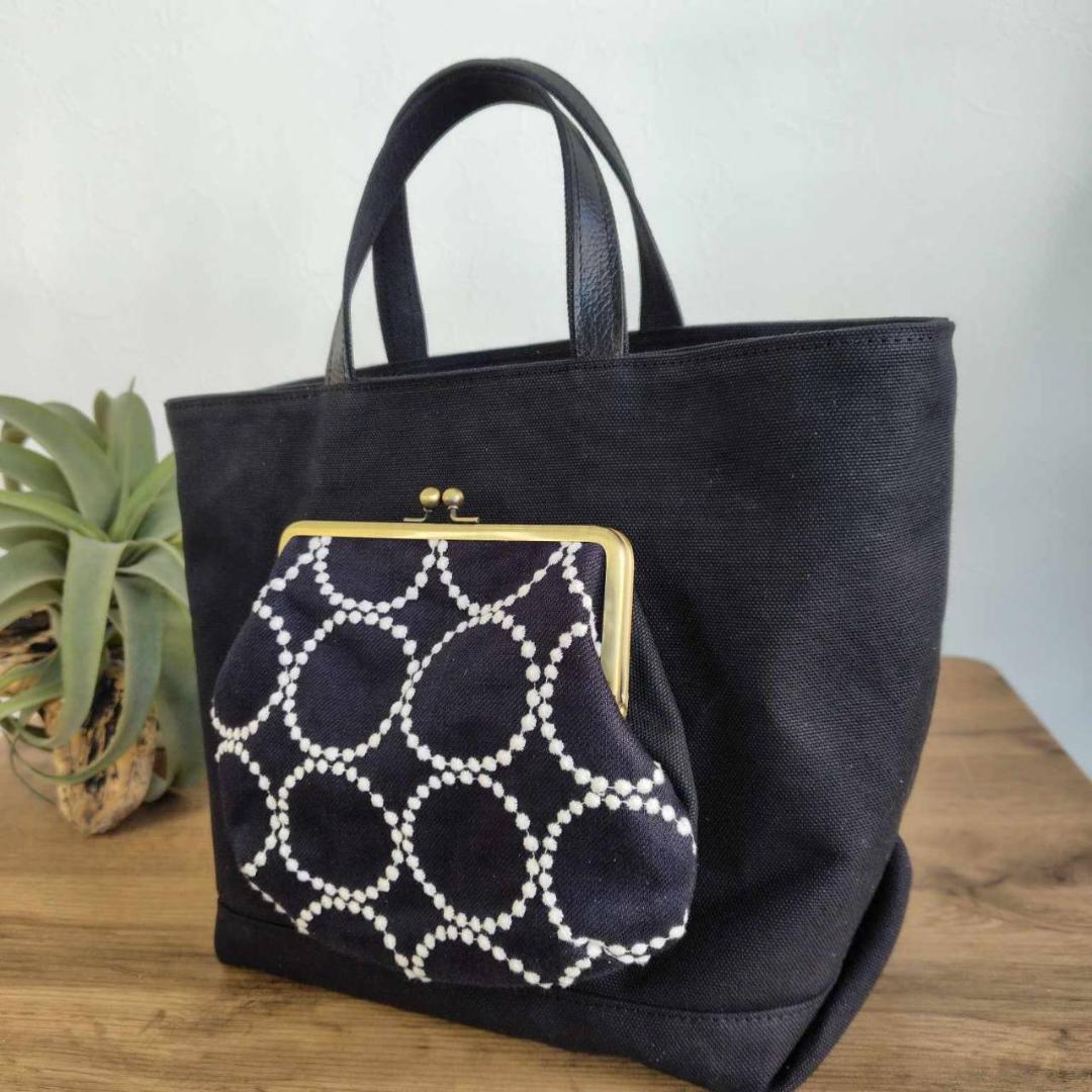 よじょーはん様 /2025タンバリンネイビー×白/がま口ポケット付きMSトート