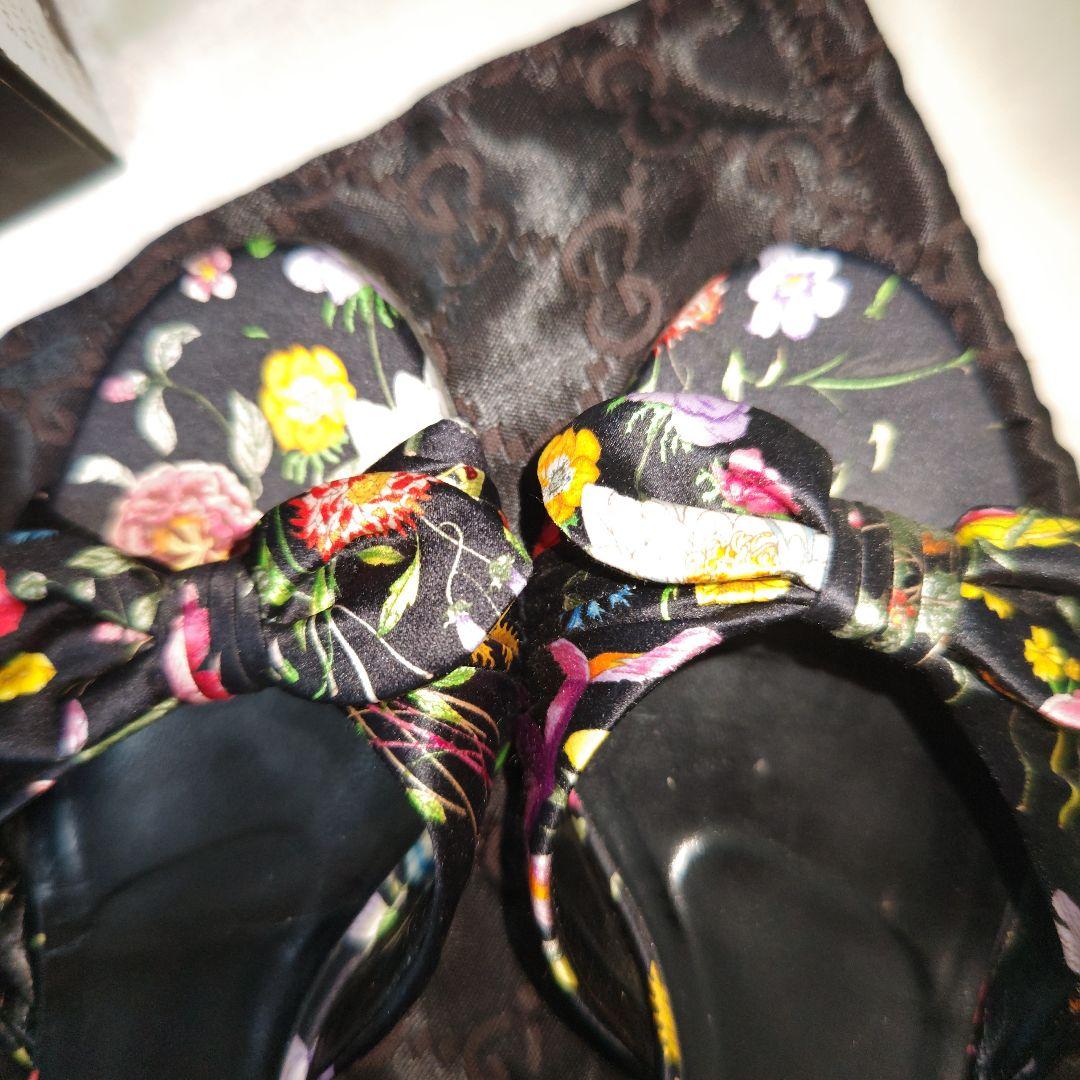 【花柄☆箱付き☆GUCCI】黒　花柄　サンダル　オシャレ　かわいい　361/2