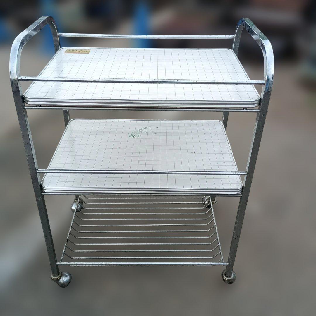 ４７０３）昭和レトロ　ワイエスのキッチンワゴン 格子模様　高圧メラミン