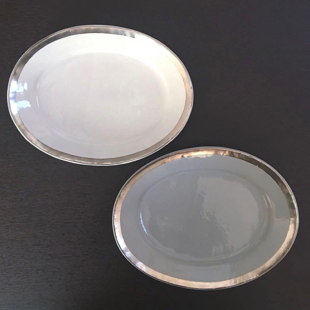 新品⭐️未使用 中囿義光さん 銀彩プレート2枚セット　ホワイト＆グレー