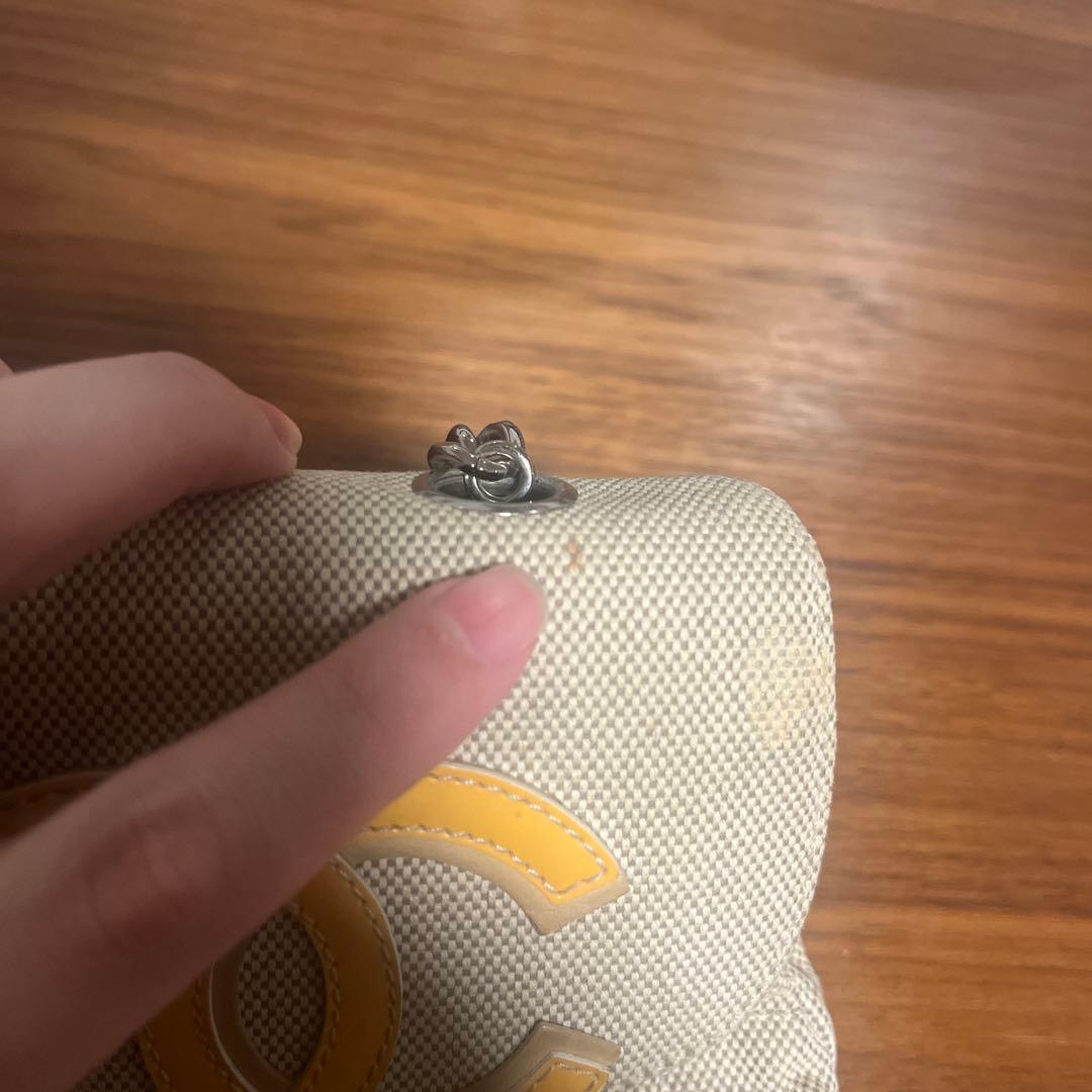 CHANELカメリアショルダーバッグ キャンバス×パテントレザー ベージュ