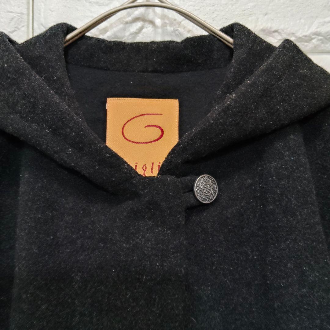 【希少】ジリ 日本製フード付き ブラック ケープ 無地 毛混 GIGLI