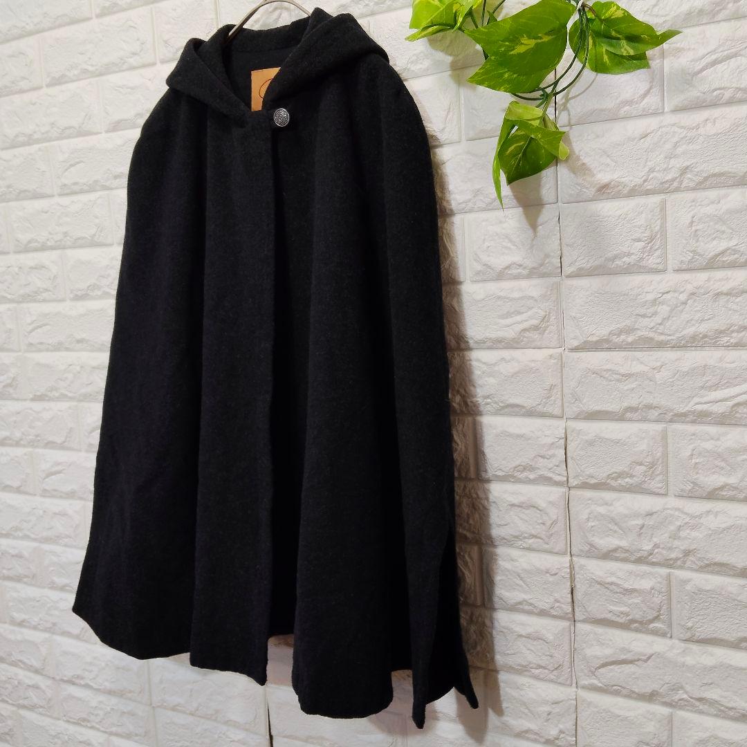 【希少】ジリ 日本製フード付き ブラック ケープ 無地 毛混 GIGLI