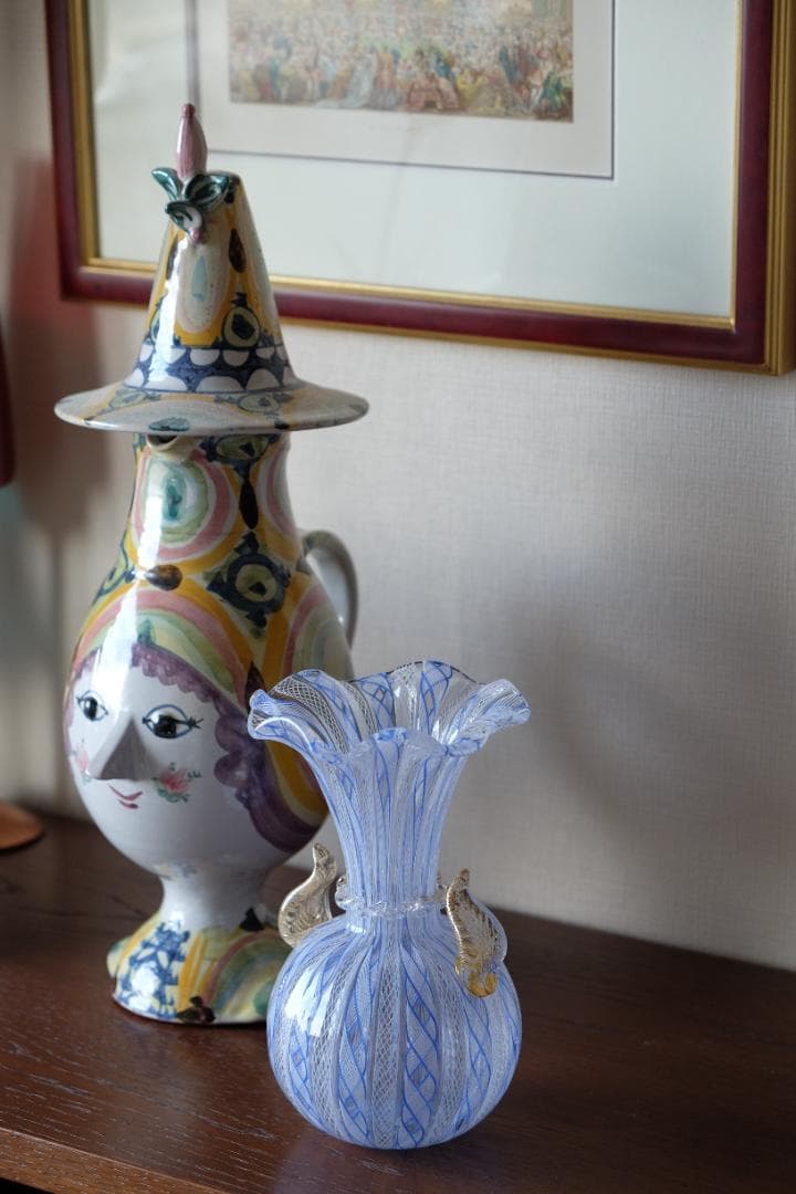 レースガラス 花瓶 ベネチアングラス ムラーノガラス アンティーク 江波冨士子