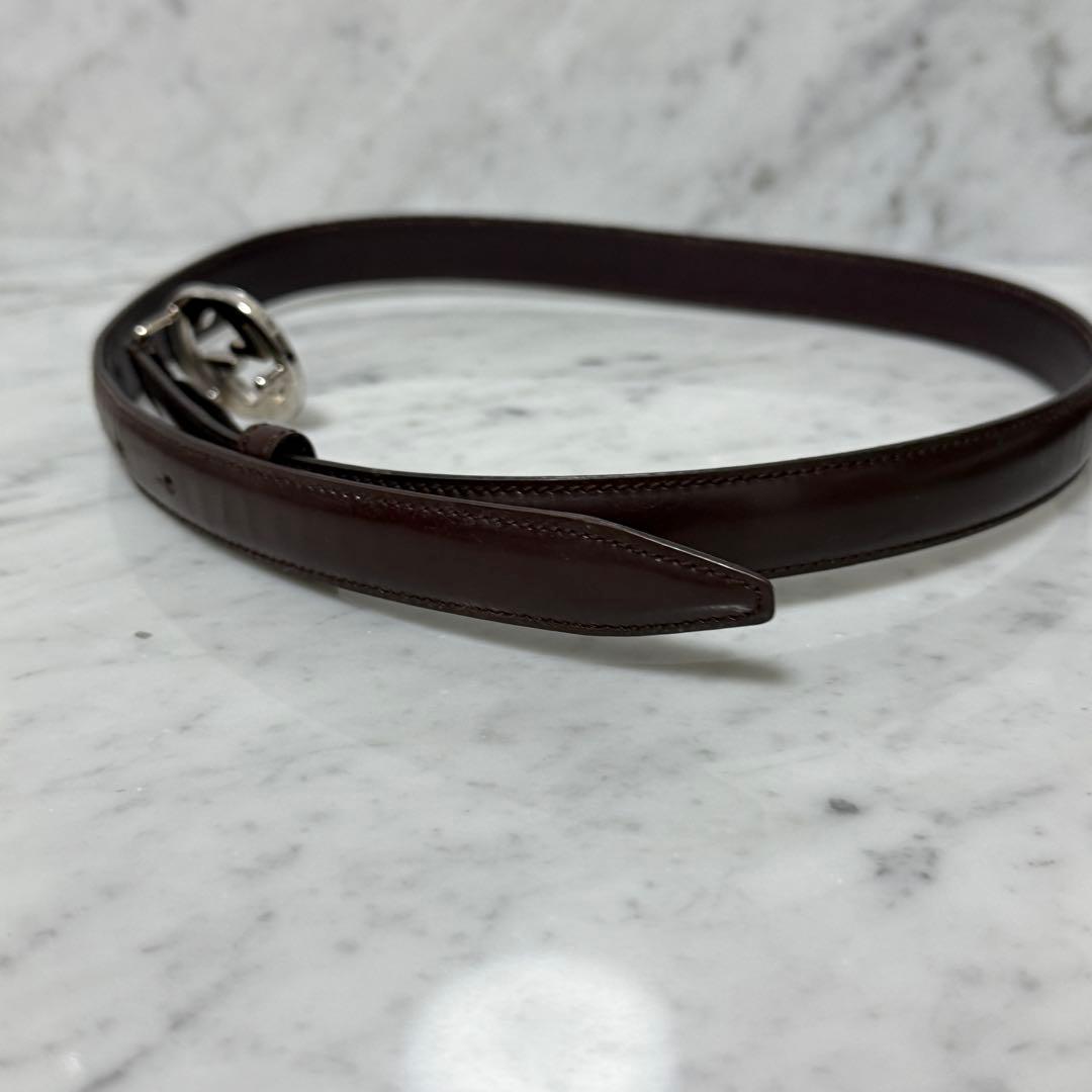 GUCCI グッチ ベルト 細ベルト 本革 レザー ブラウン GG 銀 シルバー