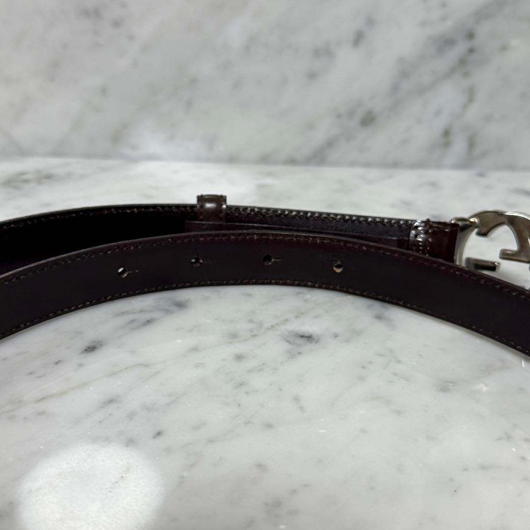 GUCCI グッチ ベルト 細ベルト 本革 レザー ブラウン GG 銀 シルバー