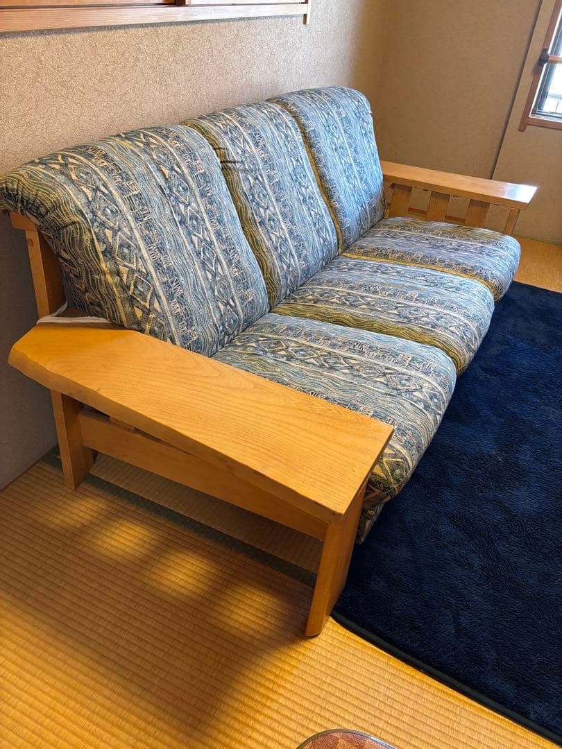 青と白の幾何学模様 2.3人掛けソファ